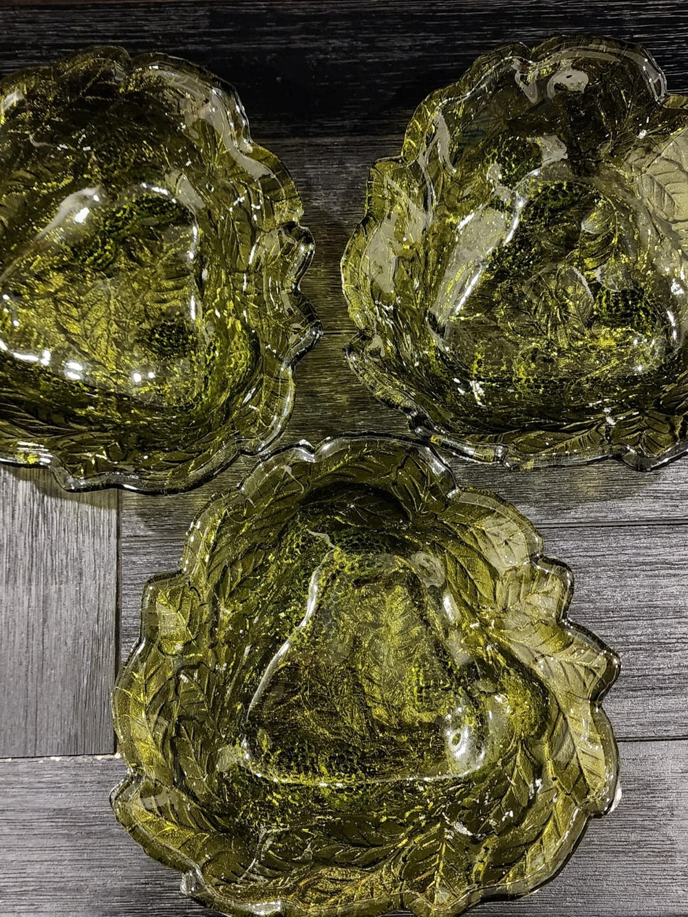 Vintage Green Indiana Glass Loganberry Pattern Bowls